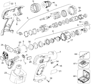 Default Diagram and Parts List for 2870K-2 Type 1 Black and Decker Electric Drill